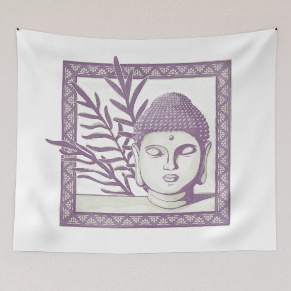 Item preview, Buddha Head Statue with Palm Fronds Watercolor - Tea + Plum designed and sold by Irene Estelle.