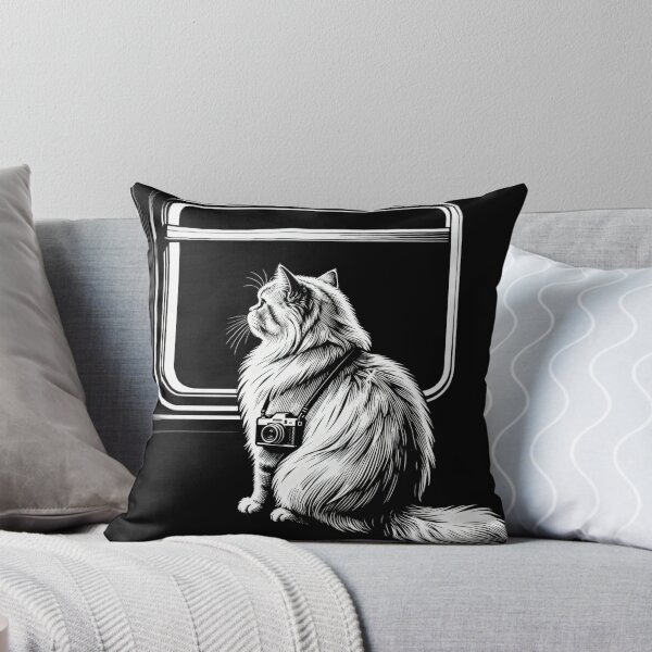 Item preview, Persian Cat Looking Through Window with Camera – Vintage Engraving Illustration designed and sold by CatVibesStudio.