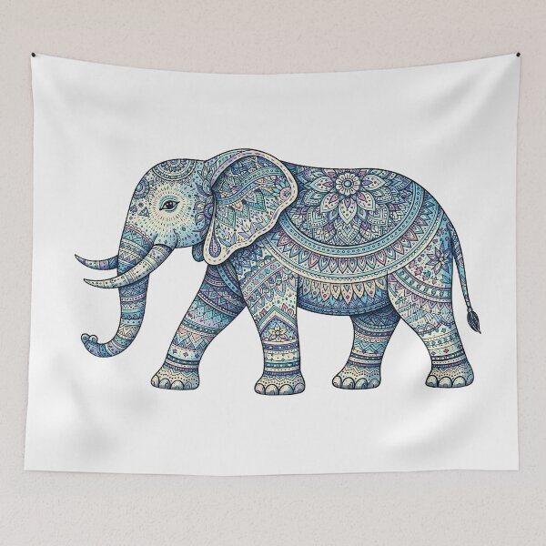 Item preview, Ethnic Tribal Elephant Blue – Traditional Tifa Mandala Ornament Art designed and sold by Gold Turtle  Lina.