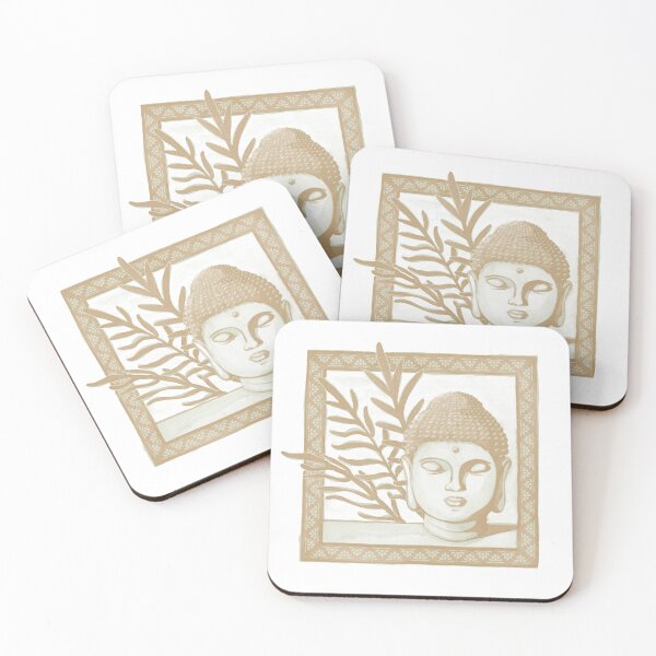 Item preview, Buddha Head Statue with Palm Fronds Watercolor - Tea + Fawn designed and sold by Irene Estelle.