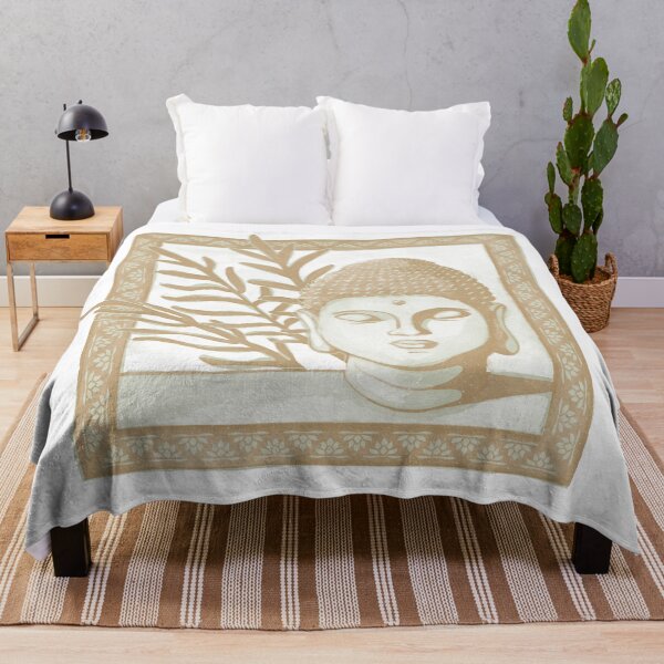 Item preview, Buddha Head Statue with Palm Fronds Watercolor - Tea + Fawn designed and sold by Irene Estelle.