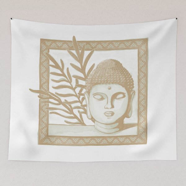Item preview, Buddha Head Statue with Palm Fronds Watercolor - Tea + Fawn designed and sold by Irene Estelle.
