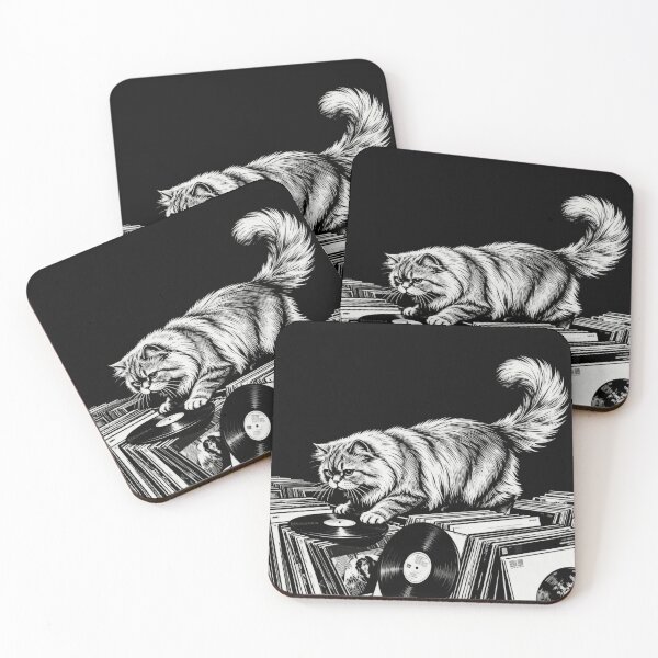 Item preview, Persian Cat Walking on Vinyl Records – Vintage Engraving Illustration designed and sold by CatVibesStudio.