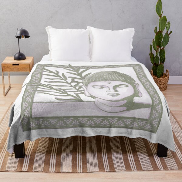 Item preview, Buddha Head Statue with Palm Fronds Watercolor - Dust + Sage designed and sold by Irene Estelle.