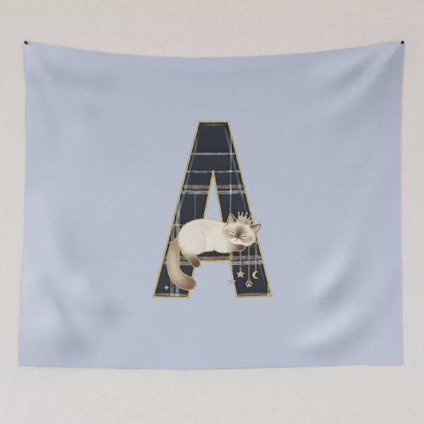 Item preview, Regal Sleeping Ragdoll Cat on Plaid Letter A - Luxury Feline Monogram designed and sold by Jchan24.