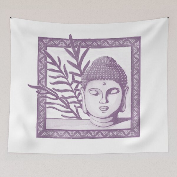 Item preview, Buddha Head Statue with Palm Fronds Watercolor - Dust + Plum designed and sold by Irene Estelle.