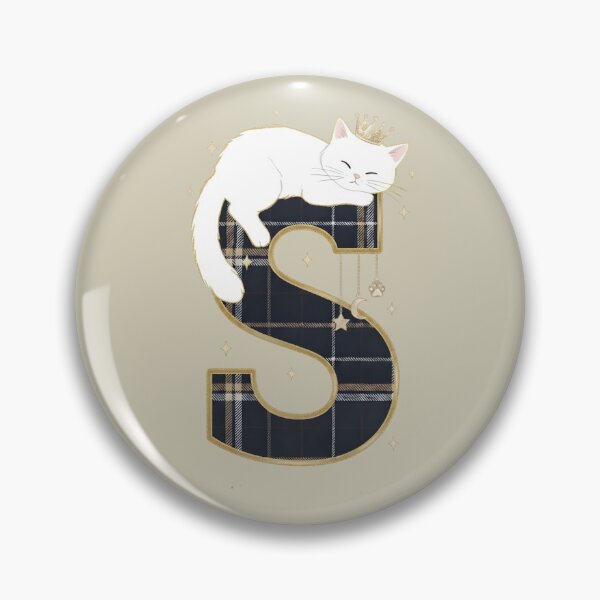 Item preview, Sleeping White Cat on Plaid Letter S - Royal Kitten Monogram designed and sold by Jchan24.