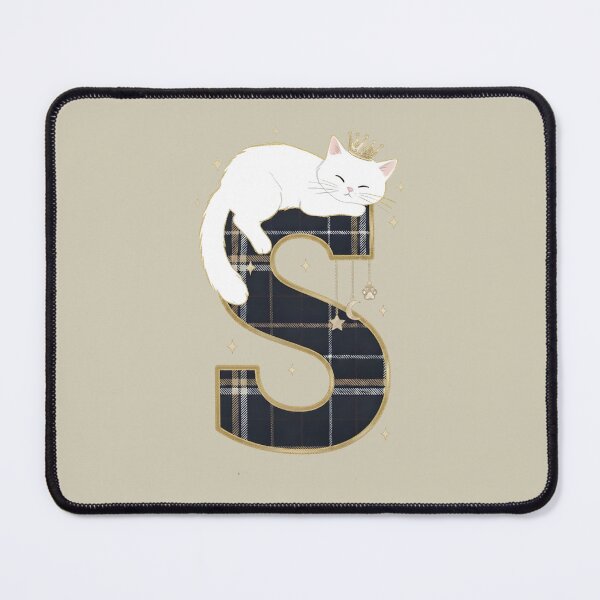 Item preview, Sleeping White Cat on Plaid Letter S - Royal Kitten Monogram designed and sold by Jchan24.