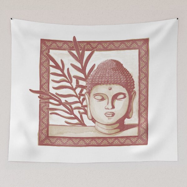 Item preview, Buddha Head Statue with Palm Fronds Watercolor - Fawn + Ruby designed and sold by Irene Estelle.