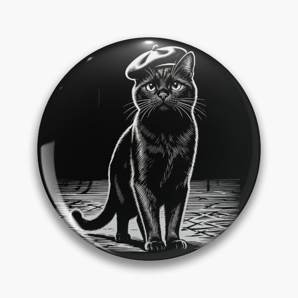 Item preview, Black Cat with Beret – Vintage Engraving Illustration designed and sold by CatVibesStudio.