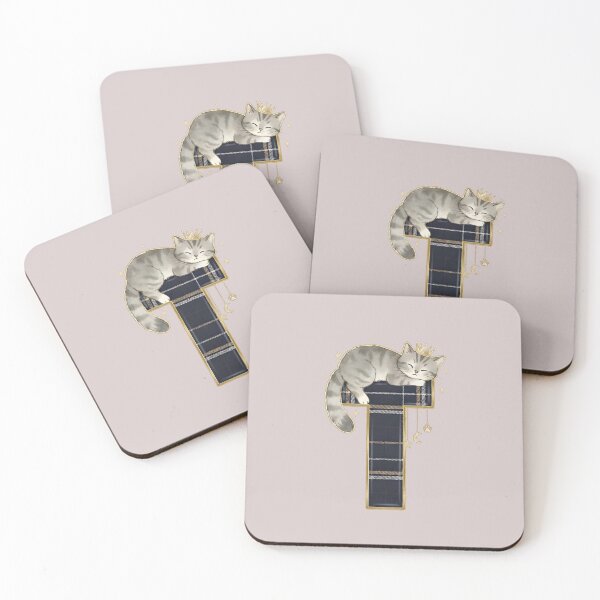 Item preview, Sleeping Silver Tabby Cat on Plaid Letter T - Royal Kitten Monogram designed and sold by Jchan24.