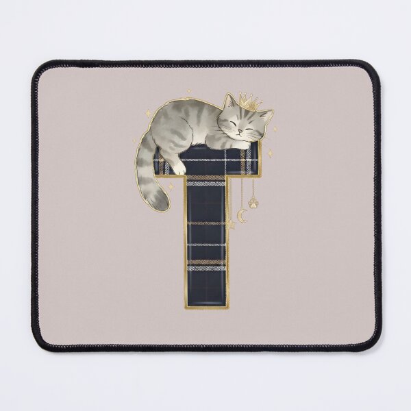 Item preview, Sleeping Silver Tabby Cat on Plaid Letter T - Royal Kitten Monogram designed and sold by Jchan24.