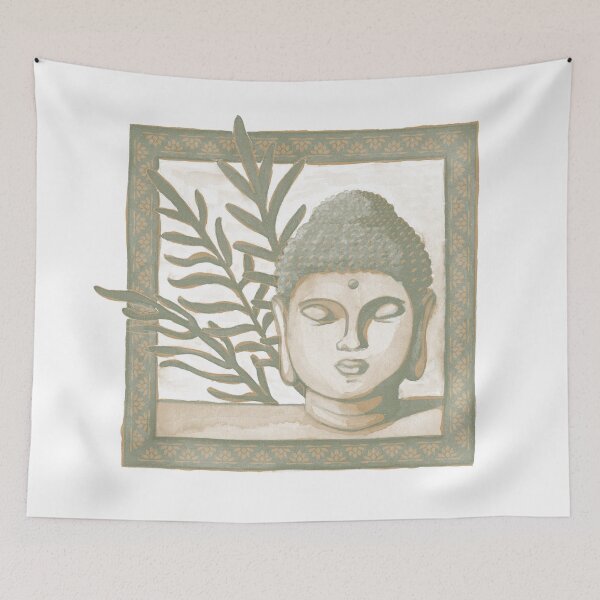 Item preview, Buddha Head Statue with Palm Fronds Watercolor - Fawn + Sage designed and sold by Irene Estelle.