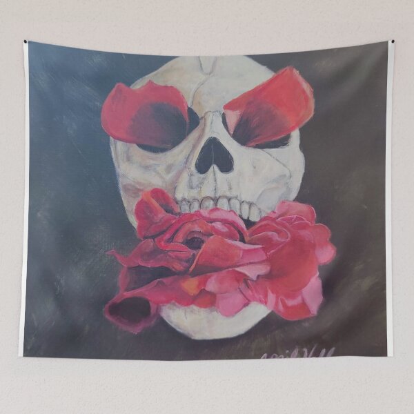 Item preview, Skull eating red roses designed and sold by aprilwebbartist.