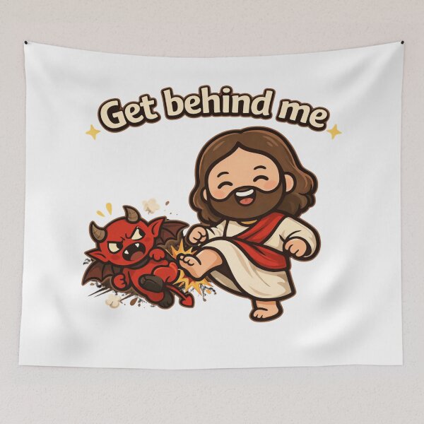 Item preview, Get Behind Me Satan - Christ Jesus in Christian Humor Meme designed and sold by Blood Washed Apparel.
