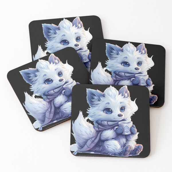 Item preview, Blue Winter Fox Cub With Warm Mug – Cute Cozy Illustration designed and sold by Beachy Beasts.