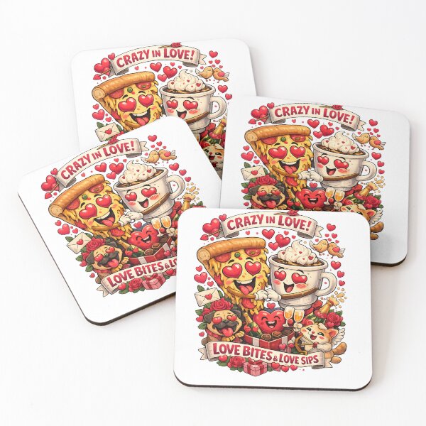Item preview, Crazy in Love – Funny Valentine’s Day Pizza & Coffee Illustration designed and sold by MeixGraphics.