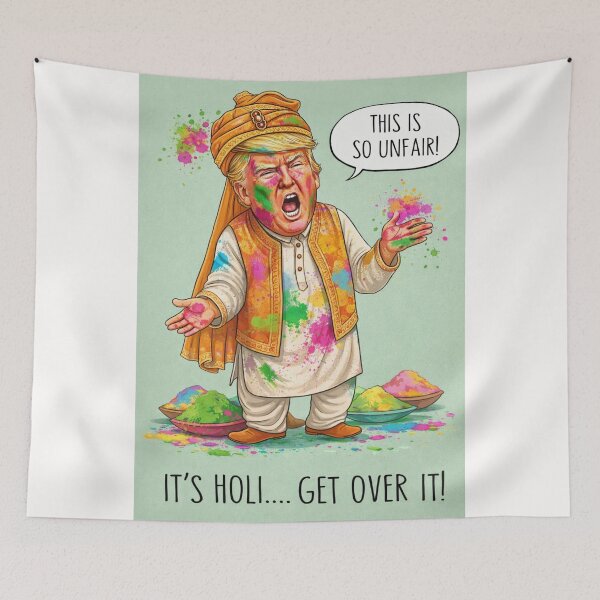 Item preview, American in Indian Sherwani Complaining at Holi Festival – Colorful Satirical Greeting designed and sold by Places On Earth.