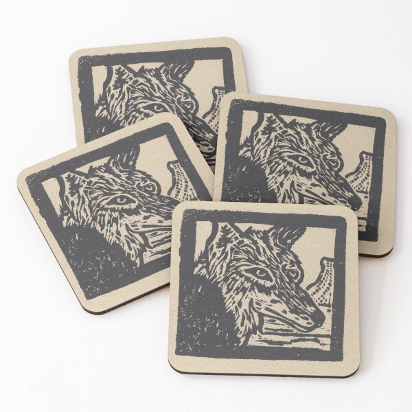 Item preview, Coyote in desert art block print  designed and sold by CrittersByLola.