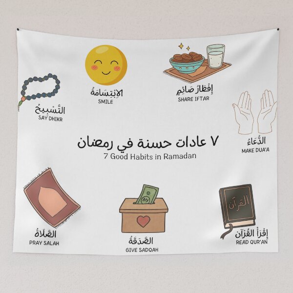 Artikelvorschau, 7 gute Gewohnheiten im Ramadan – Islamische Bildung Arabisch Englisch Kunst entworfen und verkauft von Noor_Creations.