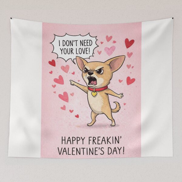 Item preview, Chihuahua Pointing and Yelling – Anti-Valentine’s Rant with Love Heart Backdrop designed and sold by Places On Earth.