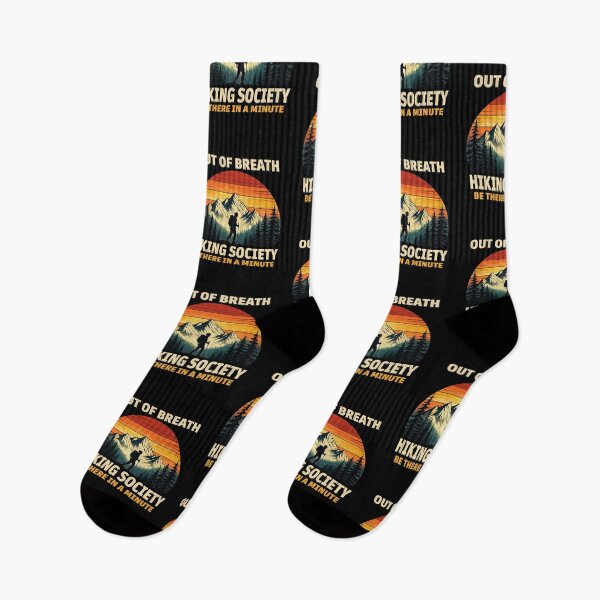 Item preview, Out of Breath Hiking Society Be There In A Minute – Funny Hiking Shirt, Retro Mountain Sunset Outdoor Adventure Design designed and sold by BrainBubbleArt.