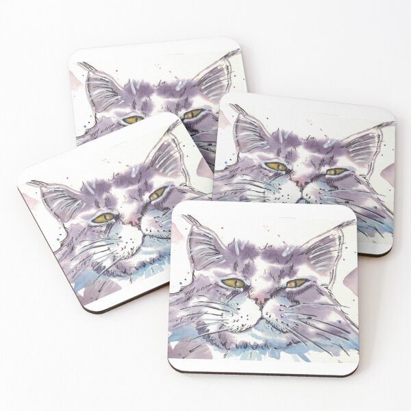Item preview, gray maine coon cat portrait in mixed media designed and sold by CrittersByLola.