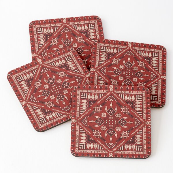Item preview, Modern Palestinian Tatreez Embroidery Pattern - Traditional Geometric Folk Art in Crimson Red designed and sold by Basma Store.