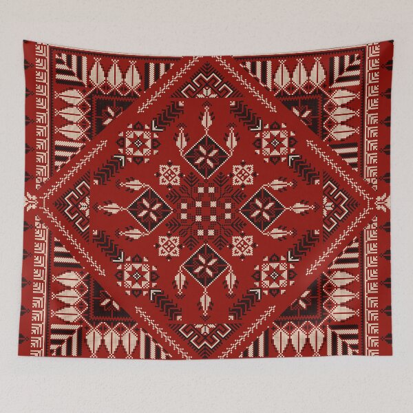 Item preview, Modern Palestinian Tatreez Embroidery Pattern - Traditional Geometric Folk Art in Crimson Red designed and sold by Basma Store.