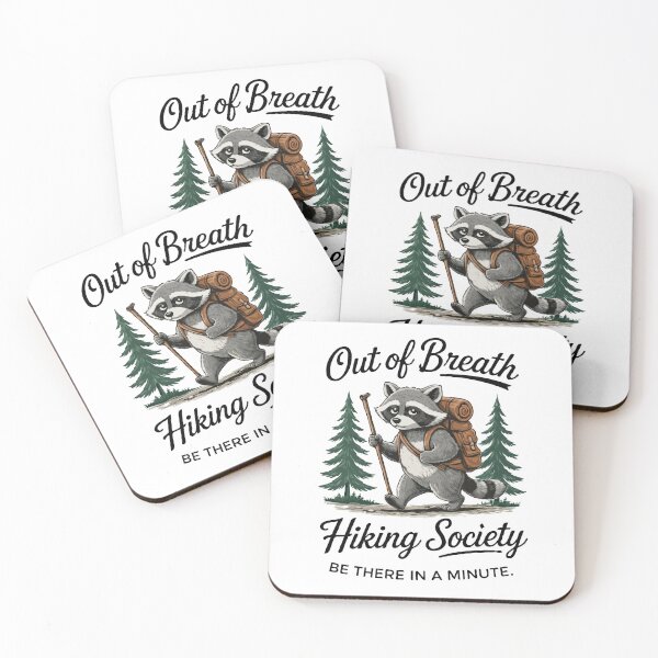 Item preview, Out of Breath Hiking Society – Funny Raccoon Hiker Illustration | Cute Outdoor Adventure Art designed and sold by BrainBubbleArt.