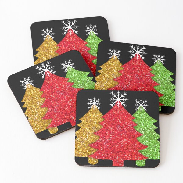 Item preview, Sparkling glitter red gold  green Christmas tree pattern frosty snowflakes  designed and sold by hollycooper.