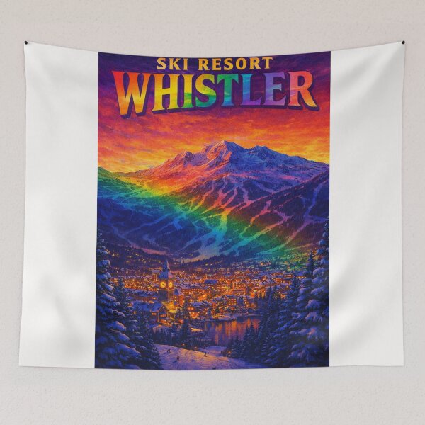Item preview, Whistler Ski Resort Rainbow Sunset Winter Mountain Scene designed and sold by Places On Earth.