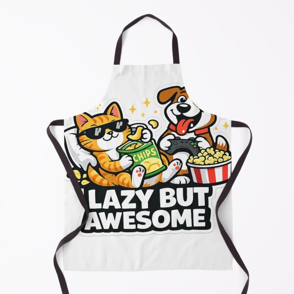 Item preview, Lazy But Awesome – Funny Cat and Dog Gamer Cartoon designed and sold by EpicwaveDesigns.