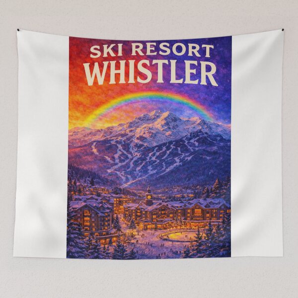 Item preview, Whistler Canada Ski Village with Rainbow Over Mountain Peaks designed and sold by Places On Earth.