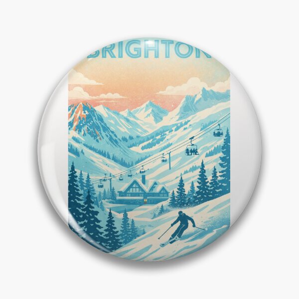 Item preview, Brighton Ski Resort Utah Retro Poster with Skier and Lodge designed and sold by Places On Earth.