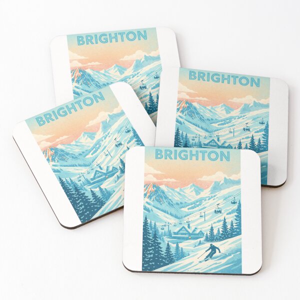 Item preview, Brighton Ski Resort Utah Retro Poster with Skier and Lodge designed and sold by Places On Earth.