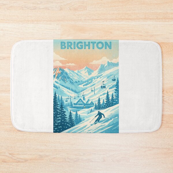 Item preview, Brighton Ski Resort Utah Retro Poster with Skier and Lodge designed and sold by Places On Earth.