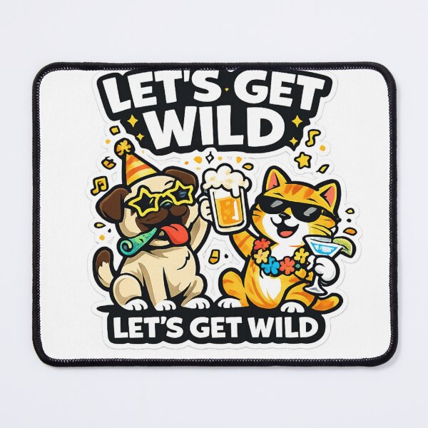 Item preview, Let’s Get Wild – Funny Party Cat and Dog Illustration designed and sold by EpicwaveDesigns.