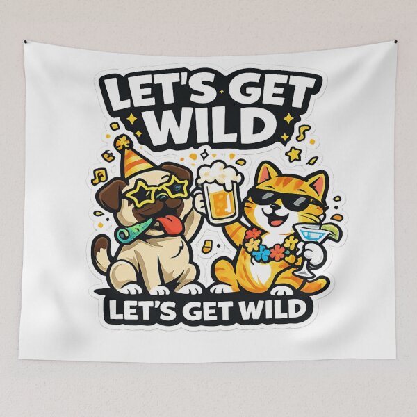 Item preview, Let’s Get Wild – Funny Party Cat and Dog Illustration designed and sold by EpicwaveDesigns.