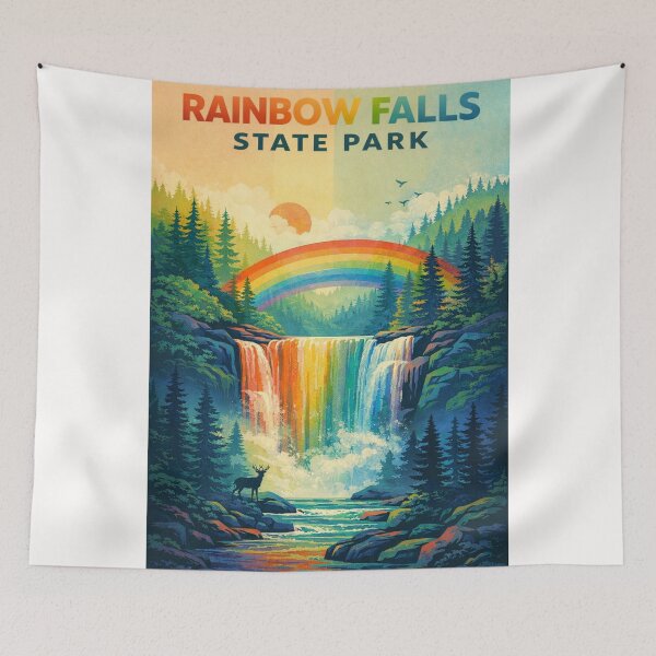 Item preview, Rainbow Falls State Park Waterfall Scene with Forest and Wildlife designed and sold by Places On Earth.