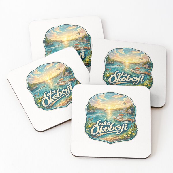 Item preview, Lake Okoboji Iowa Summer Sunset Scene with Boats and Cabins designed and sold by Places On Earth.