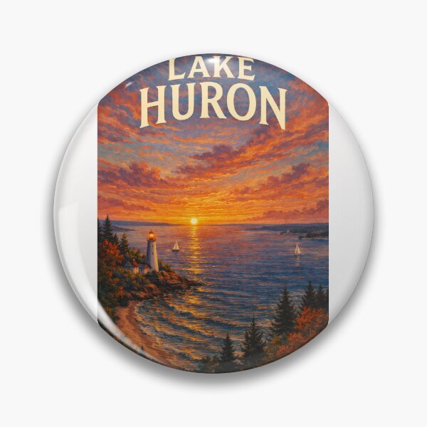 Item preview, Lake Huron Great Lakes Sunset with Lighthouse and Coastline View designed and sold by Places On Earth.