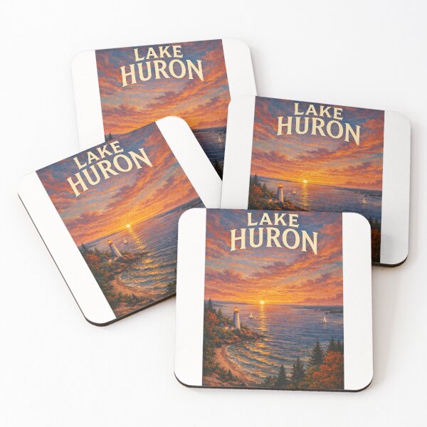 Item preview, Lake Huron Great Lakes Sunset with Lighthouse and Coastline View designed and sold by Places On Earth.