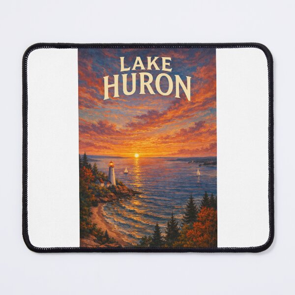 Item preview, Lake Huron Great Lakes Sunset with Lighthouse and Coastline View designed and sold by Places On Earth.