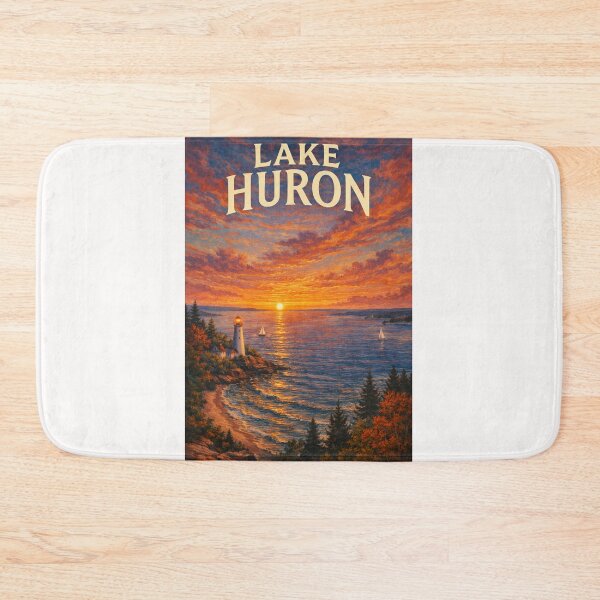 Item preview, Lake Huron Great Lakes Sunset with Lighthouse and Coastline View designed and sold by Places On Earth.