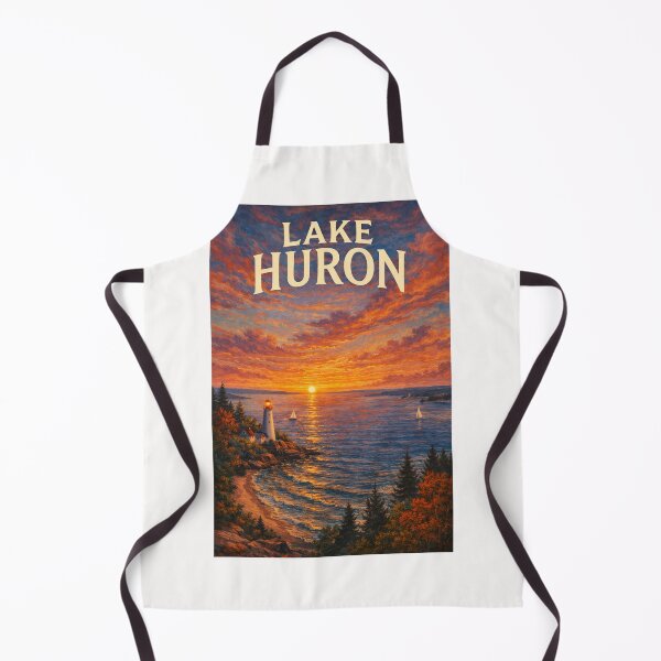 Item preview, Lake Huron Great Lakes Sunset with Lighthouse and Coastline View designed and sold by Places On Earth.