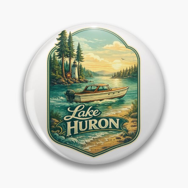 Item preview, Boating on Lake Huron with Lighthouse and Pine Forest Coast designed and sold by Places On Earth.