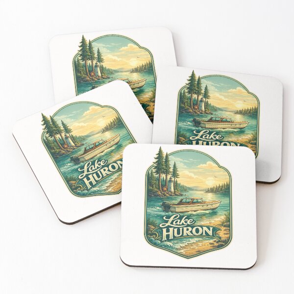 Item preview, Boating on Lake Huron with Lighthouse and Pine Forest Coast designed and sold by Places On Earth.