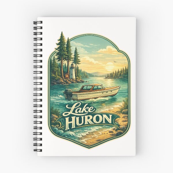 Item preview, Boating on Lake Huron with Lighthouse and Pine Forest Coast designed and sold by Places On Earth.