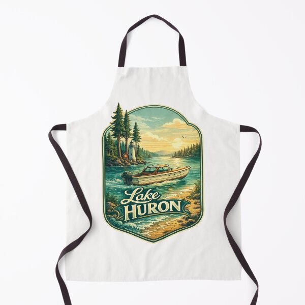 Item preview, Boating on Lake Huron with Lighthouse and Pine Forest Coast designed and sold by Places On Earth.